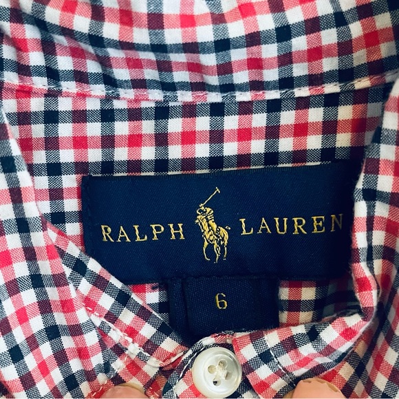 NWT Polo Ralph Lauren Boys Logo Cotton Check Buttondown Shirt Blue Red Sz 6 - Picture 4 of 5